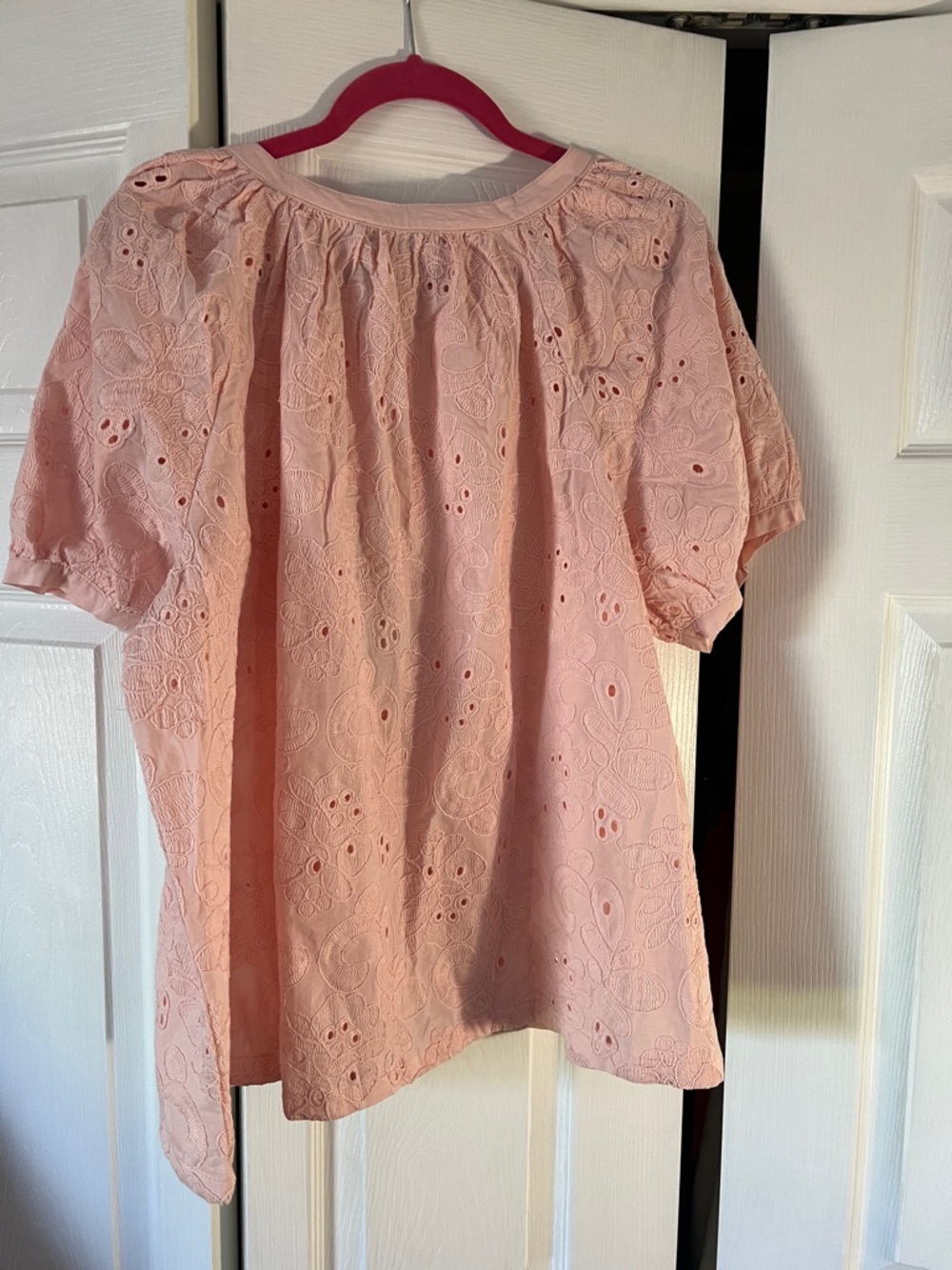 Calypso St. Barth Pink Eyelet Puff-Sleeve Button Front Blouse - Picture 9 of 11